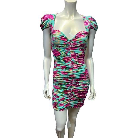 NWT Julia Floral Blue Dress with Cutout Back - Stretchy & Fitted - Picture 2 of 8